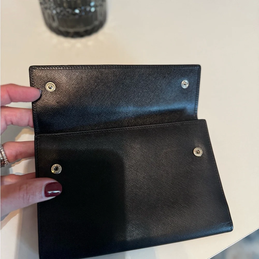 PRADA Saffiano Leather Continental Wallet Black Double Snap Closure - Authentic - Picture 7 of 8